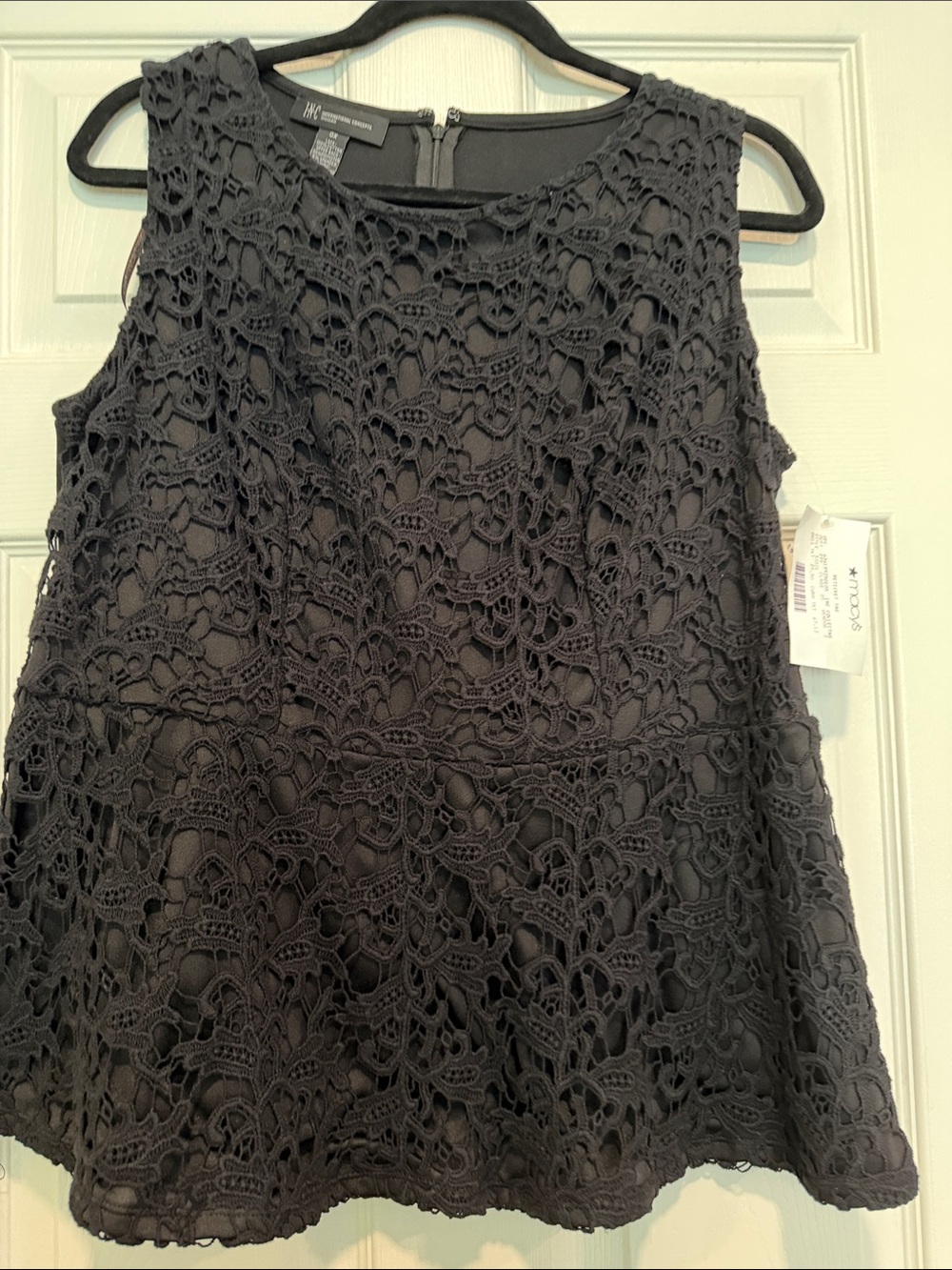 INC Black Lace Sleeveless peplum Top